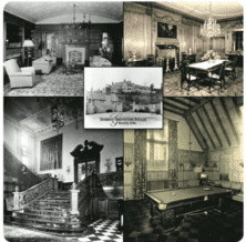 A collage of old photographs shows the interior of an old house.