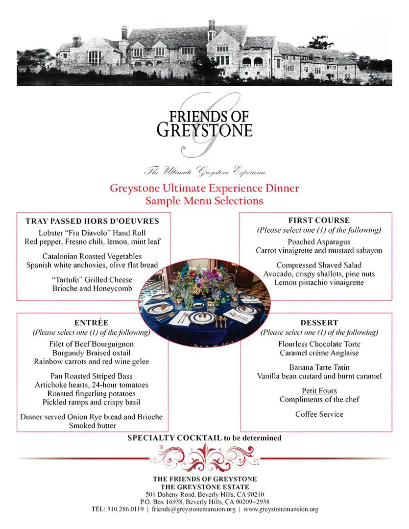 A menu of the friends of greystone