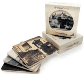 A set of four coasters with an old photo.