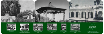 A black and white photo of three different gazebos.