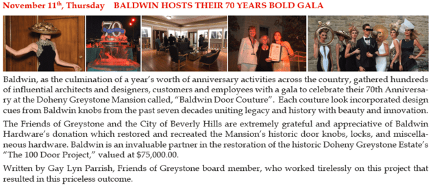 A picture of the baldwin hosts their 7 0 years bold gala.