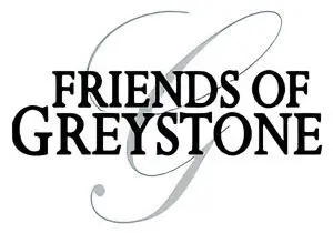 A black and white logo of the friends of greystone.