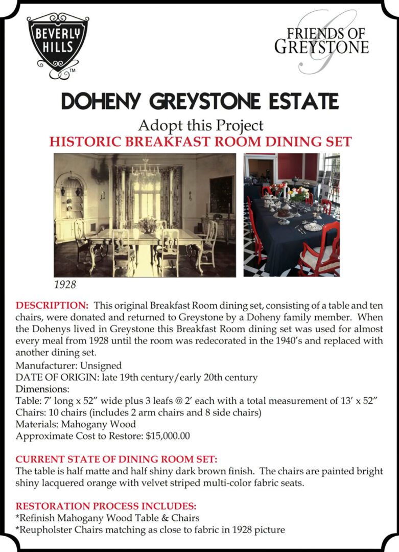 A picture of the doheny greystone estate dining room.
