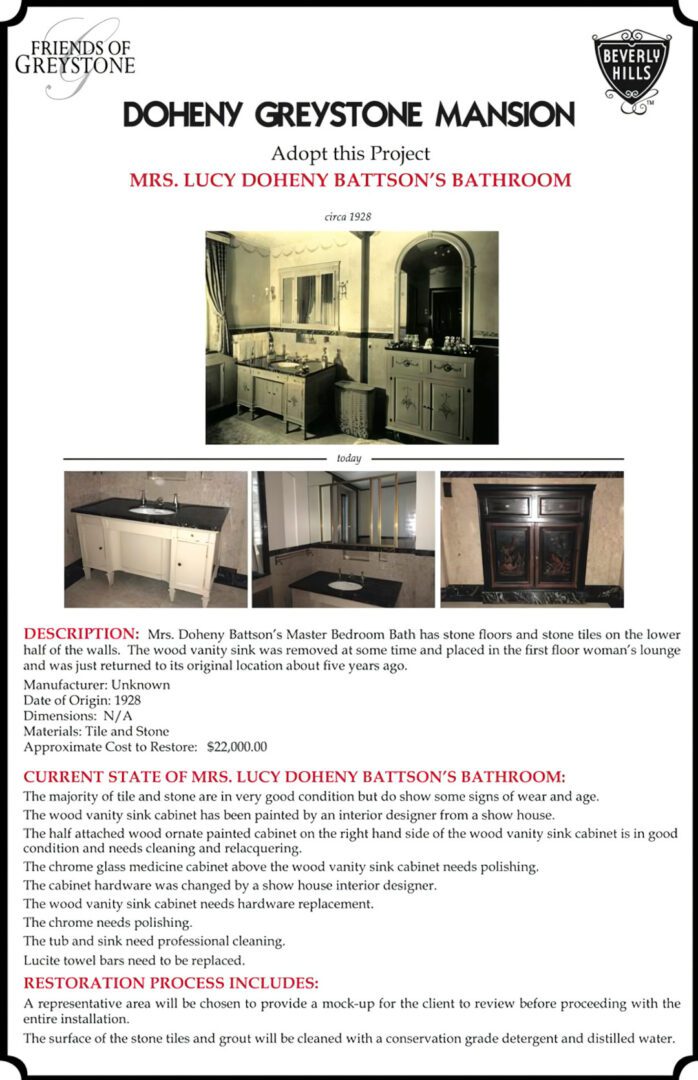 A page of an old bathroom with pictures and descriptions.